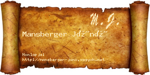 Mansberger Júnó névjegykártya